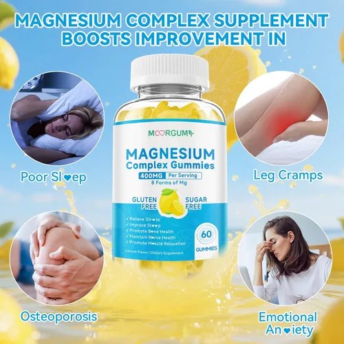 Miniatura 4 de Gomitas de complejo de magnesio de 400 mg para adultos y niños, 8 formas de mg - glicinato, citrato, malato y más, con vitamina D3, B12, suplementos