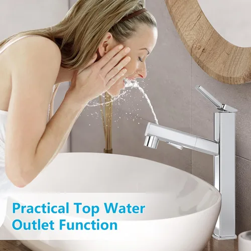 Miniatura 2 de MIAOHUI Grifo de lavabo de recipiente con rociador extraíble, grifo alto de lavabo de baño de 3 modos de pulverización, grifos de baño altos
