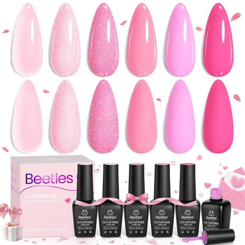 Miniatura 45 de Beetles - Juego de esmalte de uñas de gel de 6 colores, ojo de gato plateado, gel transparente rojo, rosa, amarillo, verde, negro, con efecto