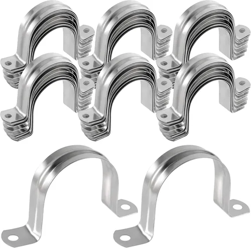 HOZEON 100 correas de tubo de acero inoxidable de 1-1/2 pulgadas, M40 fuerte y duradera, soporte en U de dos agujeros, abrazadera rígida para fijar