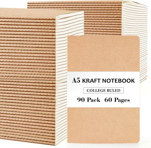 feela Paquete de 90 cuadernos de papel kraft a granel, diarios de viaje rayados, cuadernos para hombres, mujeres, niñas, estudiantes, hacer planes,