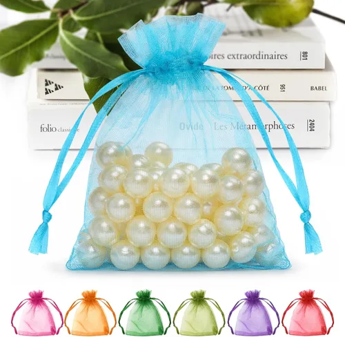 Miniatura 15 de ANZNKU Paquete de 50 bolsas de organza multicolor de 3 x 4 pulgadas, mini bolsas de regalo para regalos de Pascua, día de la madre, bolsa de joyería