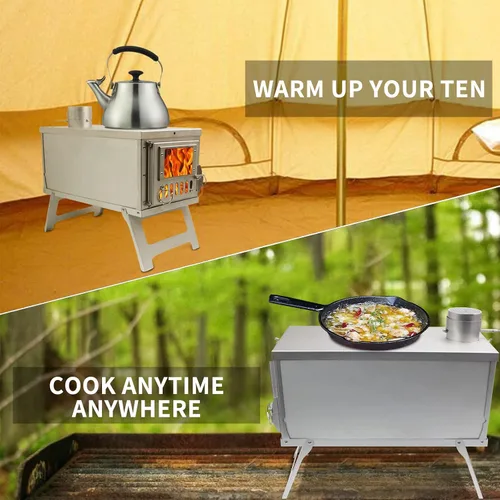 Miniatura 7 de Estufa de campamento portátil para camping, pesca en hielo, cocina, senderismo, viajes, estufa de leña portátil con chimeneas de 8.2 pies