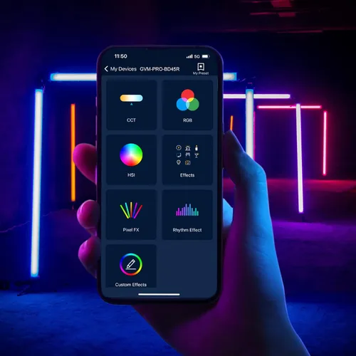 Miniatura 4 de GVM - Barra de luz LED RGB para video, 45 W, 48 pulgadas, luz de varita a todo color con malla Bluetooth y control DMX, 2700-10000K CCT tubo de luz