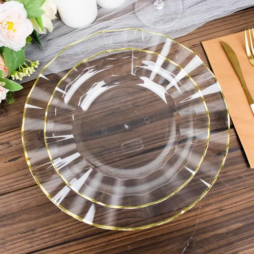 Miniatura 38 de Tableclothsfactory Paquete de 10 platos redondos de plástico negro de 6 pulgadas para ensalada de postre, platos desechables con borde ondulado