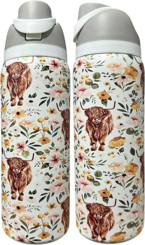 Miniatura 16 de Botella de agua de acero inoxidable de 40 oz taza Longhorn Bottle Bull Tumbler Cow Gift Western Water Bottle Cup (24oz Cream(90)-Longhorn (D35))