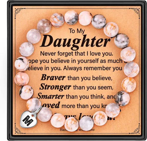 M MOOHAM Christmas Gifts for DaughterGranddaughterDaughter in lawSisterSister in LawFriend - Pink Natural Stone Bracelet for Girls Birthday Gifts