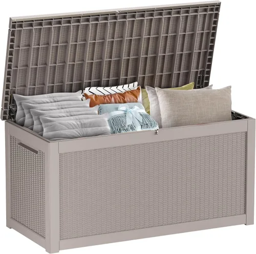 Miniatura 35 de Caja de cubierta para exteriores de 120 galones, cajas de almacenamiento impermeables con cerradura para herramientas de jardín, cojines de Gris