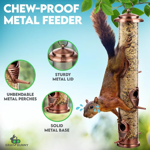 Miniatura 5 de Comedero para pájaros para exteriores (cobre de metal cepillado), comedero colgante para pájaros con tapa de bloqueo y gancho ajustable, a prueba