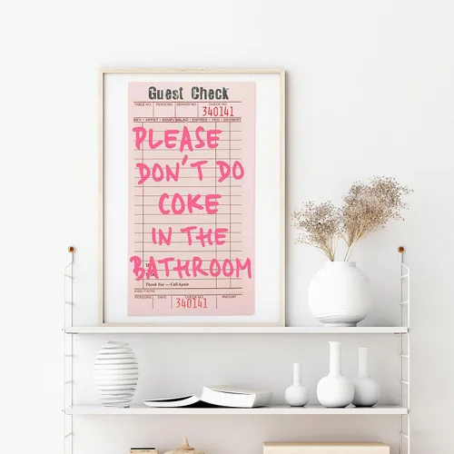 Miniatura 4 de Please Don't Do Coke in the Bathroom Print Guest Check Funky Retro Wall Art Funny Toilet College Dormitorio Decoración Femenino Arte Femenino Rosa