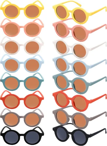 Kids Sunglasses Bulk, 16 Pairs Cute Round Sunglasses Party Favors Glasses for Kids Boys Girls Toddler Sunglasses Beach Party Favors