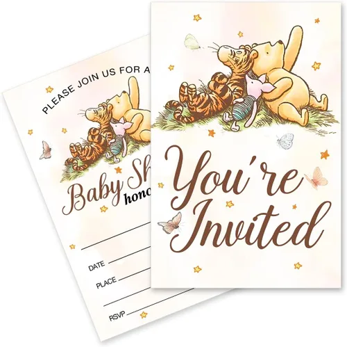 Miniatura 10 de Invitaciones de baby shower de Winnie Pooh pertnate, invitaciones de baby shower de Winnie Pooh para niño, 20 invitaciones con sobres