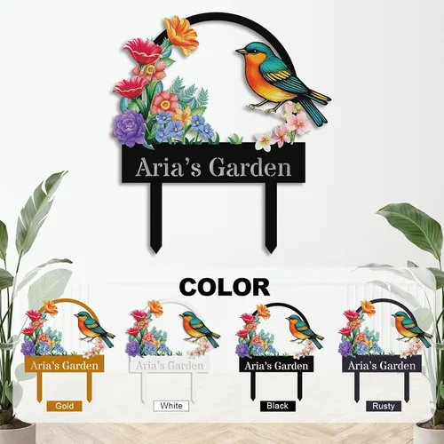 Miniatura 7 de Letreros de jardín personalizados con estacas, arte de metal personalizable con estaca de patio, decoración colorida de jardín de colibrí