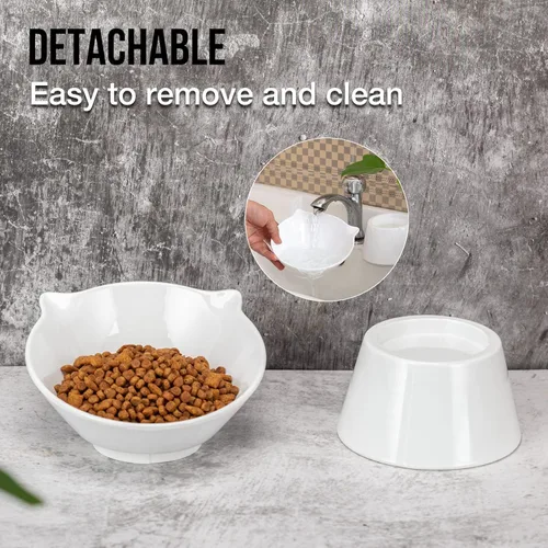 Miniatura 6 de Cuencos elevados desmontables para gatos, tazón elevado para comida de gatos inclinado 15° anti-vómito, amigable con los bigotes, platos ajustables