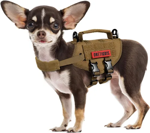 Arnés táctico para perro, chaleco Milltary con mango vertical duradero para perros XXS Marrón