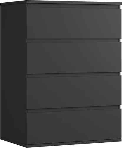 FOTOSOK Cómoda Negra, Cómoda de 4 Cajones Cofre de Almacenamiento Moderno de Cajones 23.6L x 15.7A x 31.5Al pulg, Cómodas Negras Gabinete de