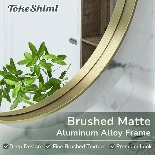 Miniatura 3 de TokeShimi Espejo redondo dorado de 36 pulgadas, espejo redondo de baño para pared con aleación de aluminio antioxidante, marco de metal dorado Oro