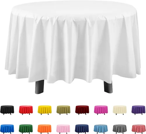 Miniatura 11 de Eleclassi Negro Paquete de 12 Manteles Redondos de Plástico Desechables Premium - Manteles de Mesa de Plástico Redondos de 84 Pulgadas para Fiestas