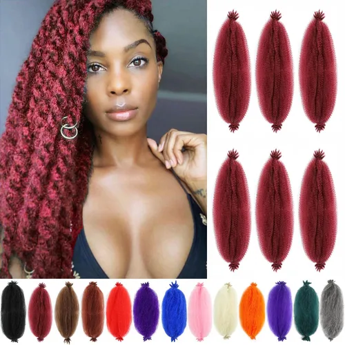 Miniatura 48 de Cabello afro trenzado elástico color marrón claro de 16 pulgadas, paquete de 3 T27, cabello afro preesponjado y trenzado elástico, cabello afro