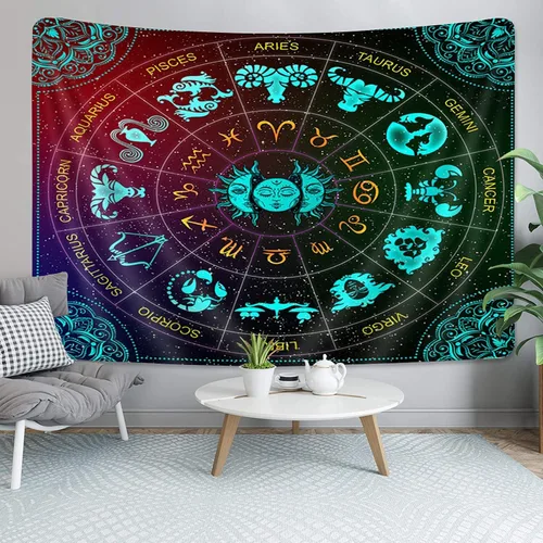 Miniatura 4 de VeiVian Tapiz de pared de astrología del zodiaco, constelación de sol y luna, arte de luz negra, mandala trippy bohemio para dormitorio, sala