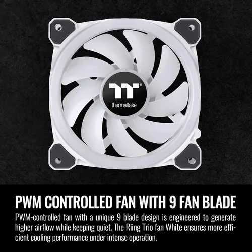 Miniatura 3 de Thermaltake Riing Trio 12 RGB White TT Premium Edition - Paquete de 3, 4.732 pulgadas, 3 anillos LED independientes de 16.8 millones