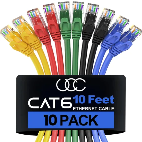 Miniatura 17 de Cable Ethernet Cat6 – Paquete de 10 unidades (5.9 ft) Cat 6 RJ45, LAN, Utp, red, parche, cable de Internet, 6 pies Multi - paquete de 10