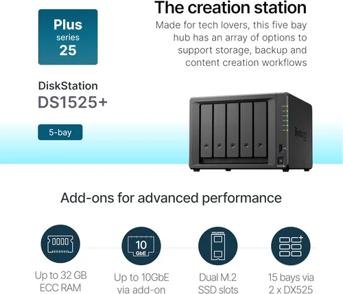 Miniatura 2 de Synology DiskStation DS1525+ de 5 bahías (sin disco)