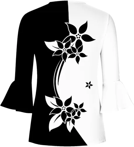 Miniatura 29 de Ceboyel Blusa tipo túnica con estampado floral para mujer, con botones, estilo Henley, con manga de codo, casual, trajes de moda para mujer