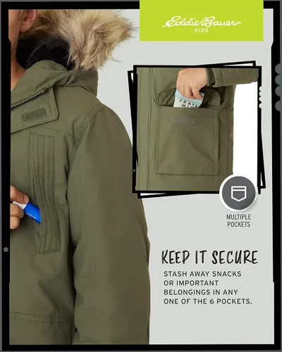 Miniatura 3 de Eddie Bauer Abrigo de invierno para niños, chaqueta parka impermeable con capucha de piel sintética (3-20)
