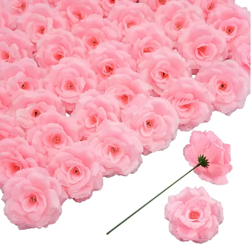 Miniatura 21 de Flores artificiales de rosas, 50 unidades de rosas plateadas a granel con tallo, cabeza de flor falsa de rosa de seda de 3 pulgadas para bodas, Plata
