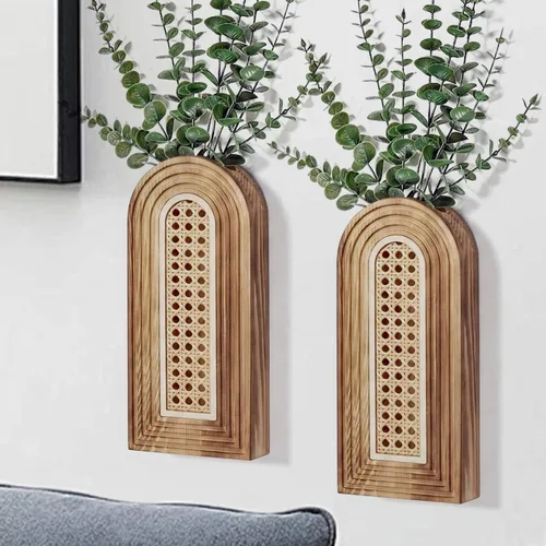 Miniatura 12 de Dnnnii Juego de 2 jarrones de pared de madera, acabado blanco, decoración de pared moderna de granja y bohemio para entrada, pasillo, baño, sala
