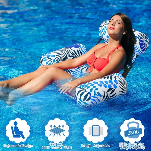 Miniatura 2 de Lunmon Flotadores inflables de piscina para adultos, sillas flotantes Aloha de alta resistencia, portátiles, de tela inflable, fideos de piscina