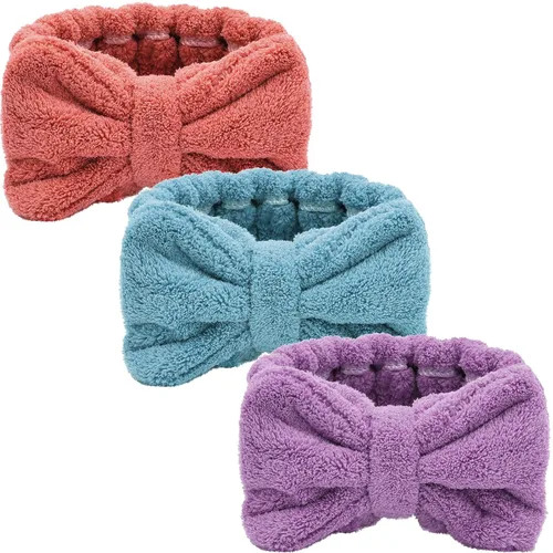 Miniatura 18 de Diadema de toalla de 3 piezas para mujer, diadema de maquillaje para lavar la cara, maquillaje de spa, diadema de microfibra con lazo para la ducha