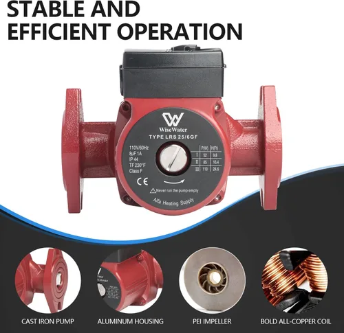 Miniatura 4 de WiseWater Bomba de circulación 110V 110W 13 GPM con bridas FNPT de 3/4" Bomba de recirculación de agua caliente de 3 velocidades y bajo ruido