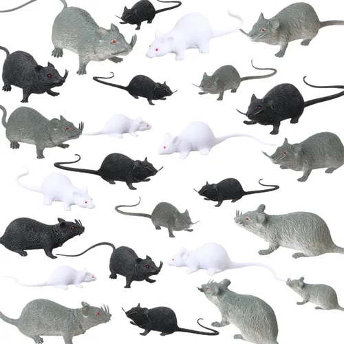 Figuras de ratón – 24 piezas de juguetes realistas de ratones para decoraciones de Halloween, accesorios espeluznantes de casa embrujada, recuerdos