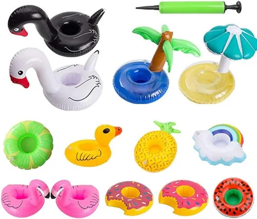 Miniatura 8 de Soporte inflable para bebidas, flotadores para piscina, portavasos flotantes, posavasos flotantes inflables para fiesta en la piscina