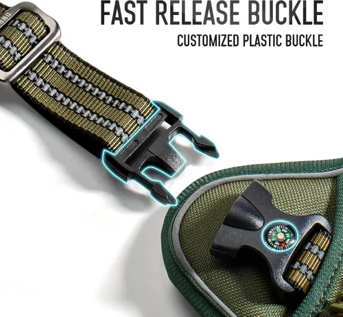 Miniatura 7 de Arnés táctico para perros medianos y grandes, verde, ajustable, sin tirones, con asa, chaleco reflectante resistente, talla L Verde militar