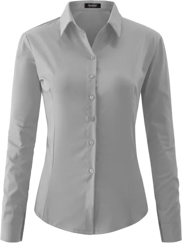 Miniatura 10 de Jonivey - Camisa de vestir de manga larga elástica con botones para mujer, suave, sin arrugas, para trabajo, casual, negocios, oficina