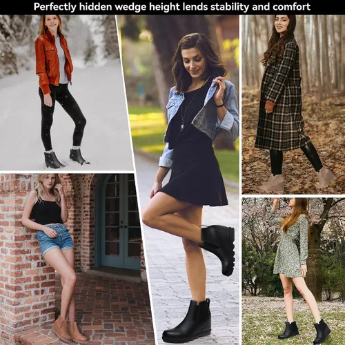 Miniatura 6 de Athlefit Botines de cuña para mujer, cómodos y sin cordones, de cuero, con plataforma