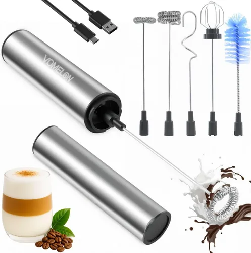 Miniatura 9 de Espumador de leche recargable de mano, espumador eléctrico de mano, mezclador de bebidas para café, lattes, capuchino y huevo, acero inoxidable