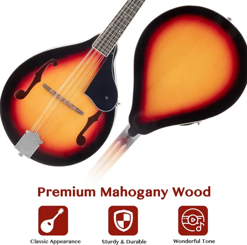 Miniatura 2 de Ktaxon - Kit de mandolina estilo A, 8 cuerdas de madera de caoba acústica, mandolina musical con funda de concierto gruesa, correa para el hombro