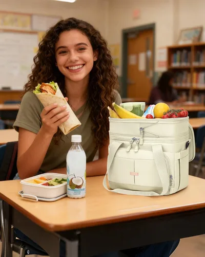 Miniatura 2 de Caja de almuerzo Pritent para hombres y mujeres, bolsa de almuerzo aislada de doble cubierta para hombres y mujeres, bolsa de almuerzo expandible a