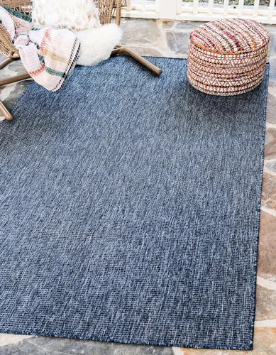 Miniatura 83 de Unique Loom Collection Alfombra de Área Plana Casual de Transición Sólida Jaspeada para Interiores/Exteriores (Pasillo 2' x 6' 1", Azul/Azul Marino)