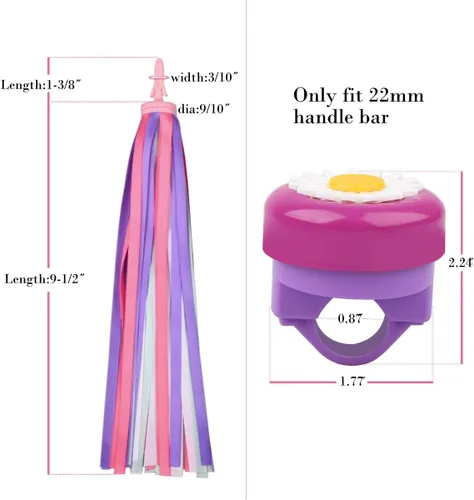 Miniatura 4 de U-LIAN Serpentinas y campanas de bicicleta para niñas, 1 paquete de campanas de bicicleta de flores con 2 paquetes de serpentinas para manillar