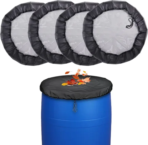 Miniatura 9 de Paquete de 2 cubiertas de malla de 39 pulgadas para barril de lluvia con cordón de recogida de agua, cubetas de recolección de lluvia, pantalla