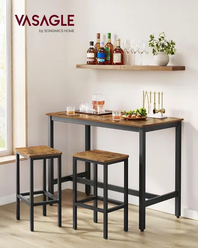 Miniatura 2 de VASAGLE Juego de mesa y sillas de bar, mesa rectangular con 2 taburetes, juego de pub de comedor para 2, ahorro de espacio para desayuno de cocina