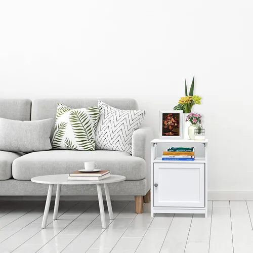 Miniatura 4 de SHW Mesa auxiliar con cajón de almacenamiento, mesa auxiliar compacta para sala de estar, dormitorio u oficina, arce