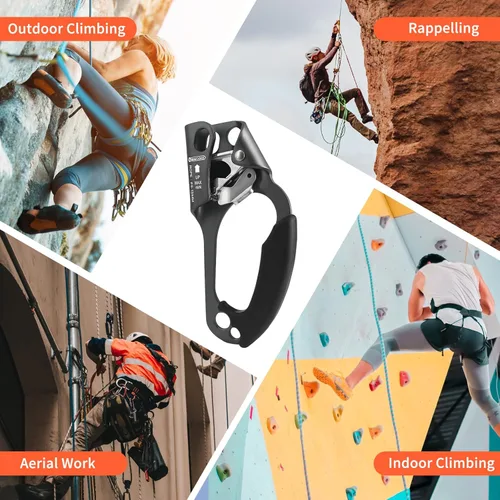 Miniatura 7 de NewDoar Certificado UIAA y CE - Ascendedor de mano para escalada en roca, arborista, equipo de rapel para cuerda de 8~13MM Gris-Derecho
