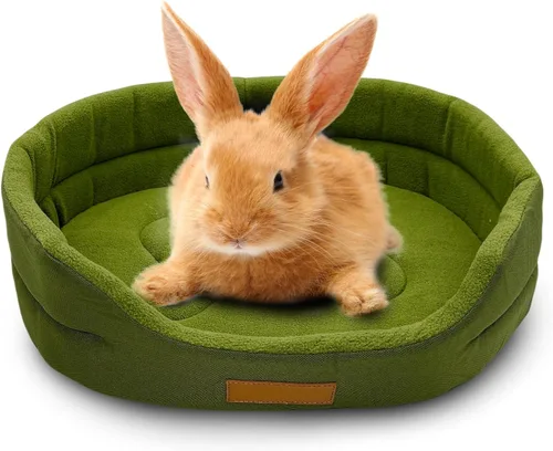 Miniatura 11 de Cama de conejo, suave y lavable con acogedora alfombrilla extraíble, taza de peluche para conejillos de indias, chinchilla, erizo, hurón (azul)