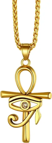Richsteel Ankh - Collar con colgante de cruz para hombre, acero inoxidable, chapado en oronegro, con cadena de trigo, joyería religiosa